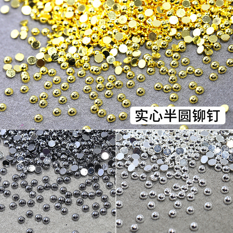 100 Pieces Wholesale Metal Half-Round Rivets Nail Art Accessories Flat Bottom Solid Hemisphere Steel Beads Gold and Silver Color Decorations