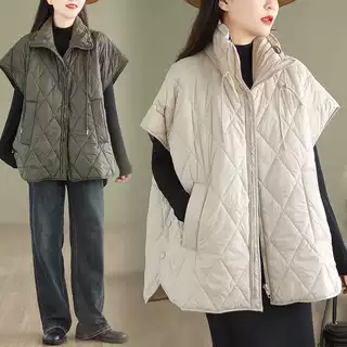 菱形格上衣马夹2026冬季新款宽松女装通勤简约加棉马甲外套女