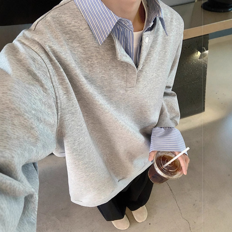 Fake Two-piece Shirt Men's Autumn 2024 New Arrival Inner Stacked Long Sleeve Lapel Henry Base Shirt Shirt Coat