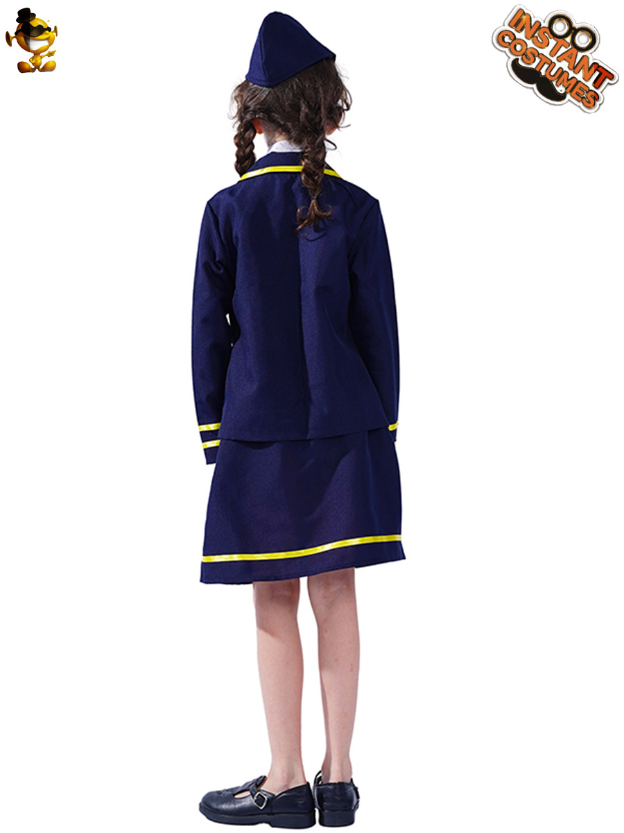 Transfronterizo niños niñas lindo asistente de vuelo traje de azafata niña azafata rol uniforme Cosplay