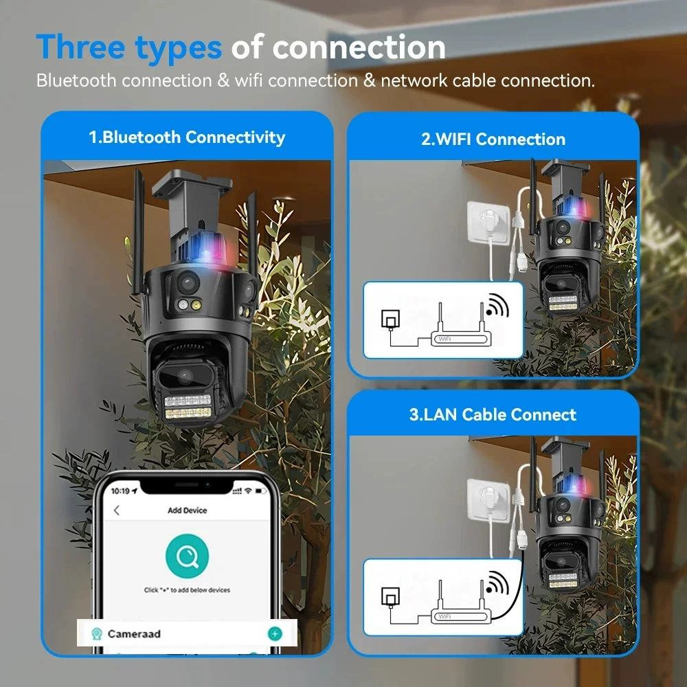 P12 трехкратный wifi три-экранного пистолетного шарика 4K 8MP высокое разрешение двойная камера AI автоматическое отслеживание мониторинг полицейский свет газета