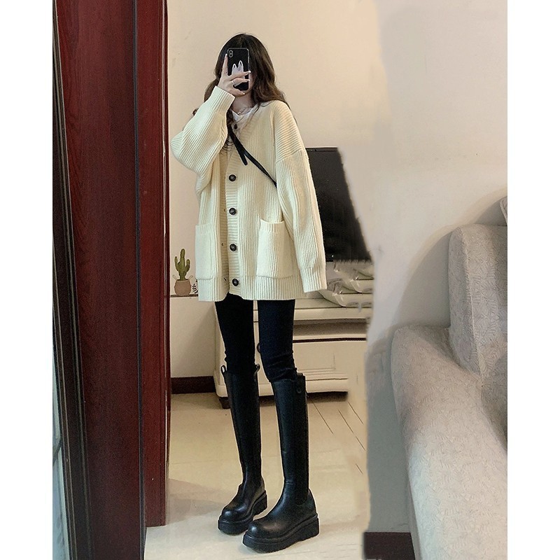 欧美跨境2025秋冬新款纯色毛衣女开衫外套宽松气质服饰针织衫上衣|undefined