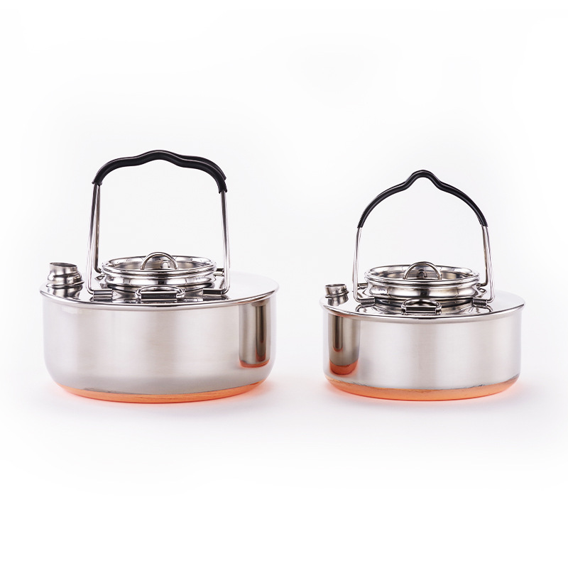 Acero inoxidable 304 camping hervidor portátil al aire libre camping Acero inoxidable cobre inferior hervidor picnic tetera