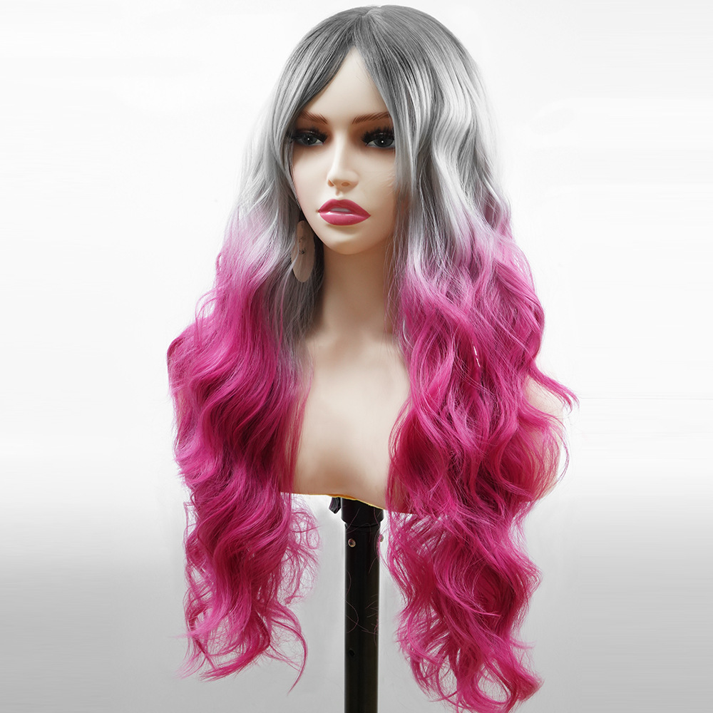 Synthetic Wig long curly hair with gradient color fully party_voghion.com