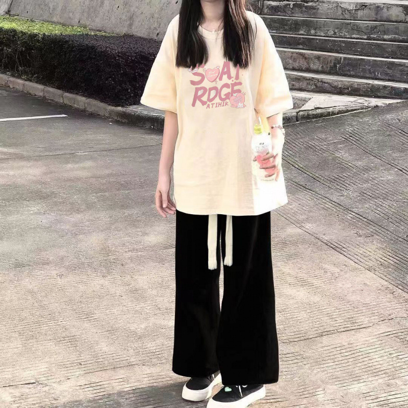2025新款夏季学生短袖套装女恤韩版宽松休闲阔腿裤时尚两件套|undefined
