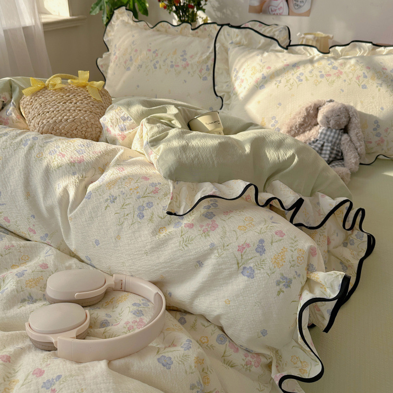 Ice Silk Cooling Duvet Cover 2026 New Model Ruffled Edge Cloud-Like Double-Layer Gauze Four-Piece Home Textile, 4-Piece Bed Sheet And Duvet Cover_voghion.com
