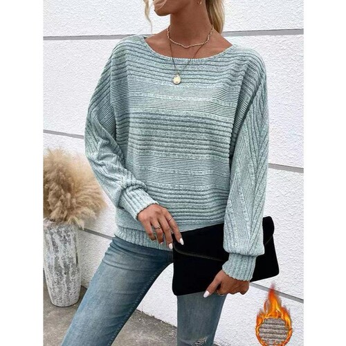 Autumn and winter new comfortable casual solid color long-sleeved round neck splicing pullover sweater for women to keep warm in winter