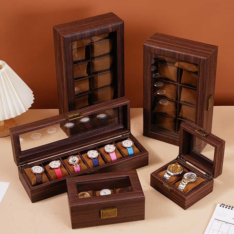 Caja de almacenamiento de reloj de cuero de veta de madera retro Caja de reloj múltiple Reloj de alta gama Reloj mecánico Caja de joyería Hogar de gran capacidad image 3