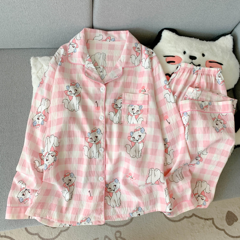 工厂直销云朵棉新款睡衣女长袖长裤开衫翻领卡通大码家居服套装|undefined