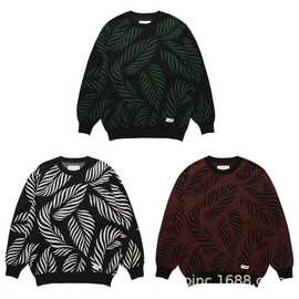 GUILTYPARTIES TIGER 23SS  LEAF ALOHA  树叶纯棉纱圆领针织毛衣