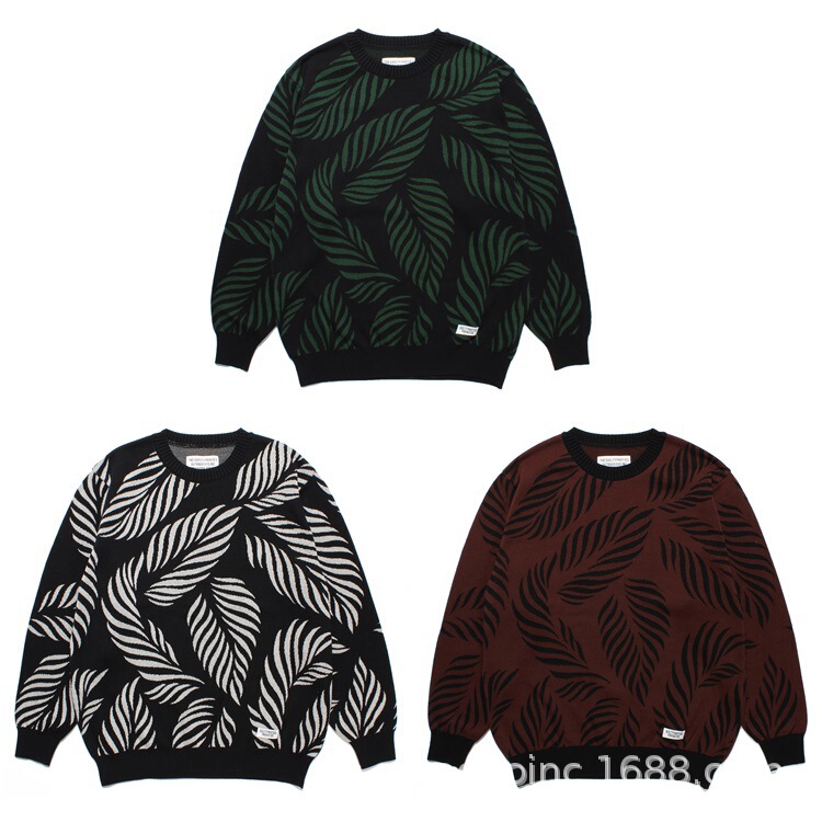 GUILTYPARTIES TIGER 23SS LEAF ALOHA leaves pure cotton yarn round neck knitted sweater