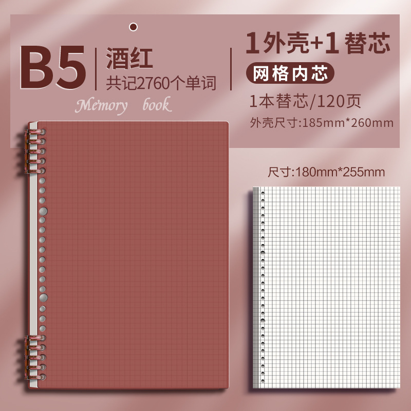 Cuaderno de hoja b5 cuaderno de hoja sub-núcleo desmontable de línea horizontal cuadrada desmontable de núcleo 26 agujeros cuaderno de malla