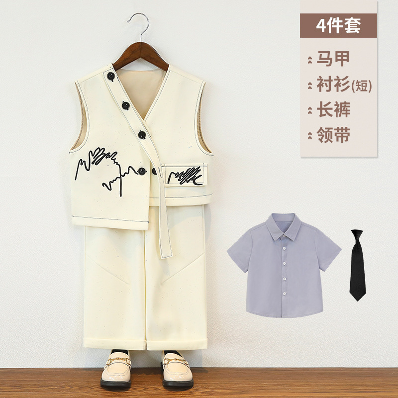 儿童西装复古满天星刺绣马甲男童设计感时尚西服外套花童周岁礼服|undefined