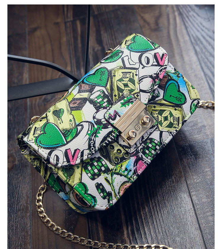 2024 nova moda impressa pequena bolsa quadrada graffiti bolsa feminina estilo coreano corrente pequena bolsa com fivela diagonal straddle bolsa de ombro_voghion.com