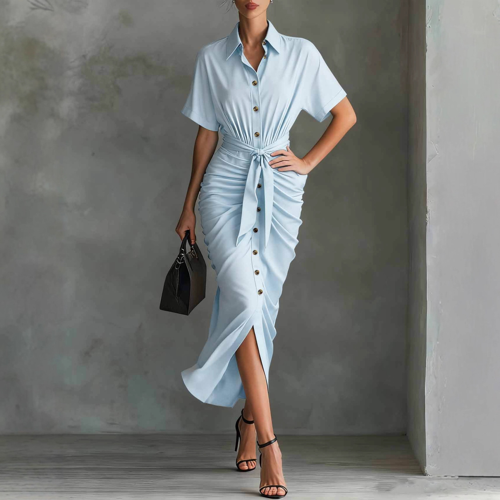 2026 European And American Cross-border Independent Site SHEIN Spring-summer Short-sleeve Pleated Elegant Shirt_ecoleips.com