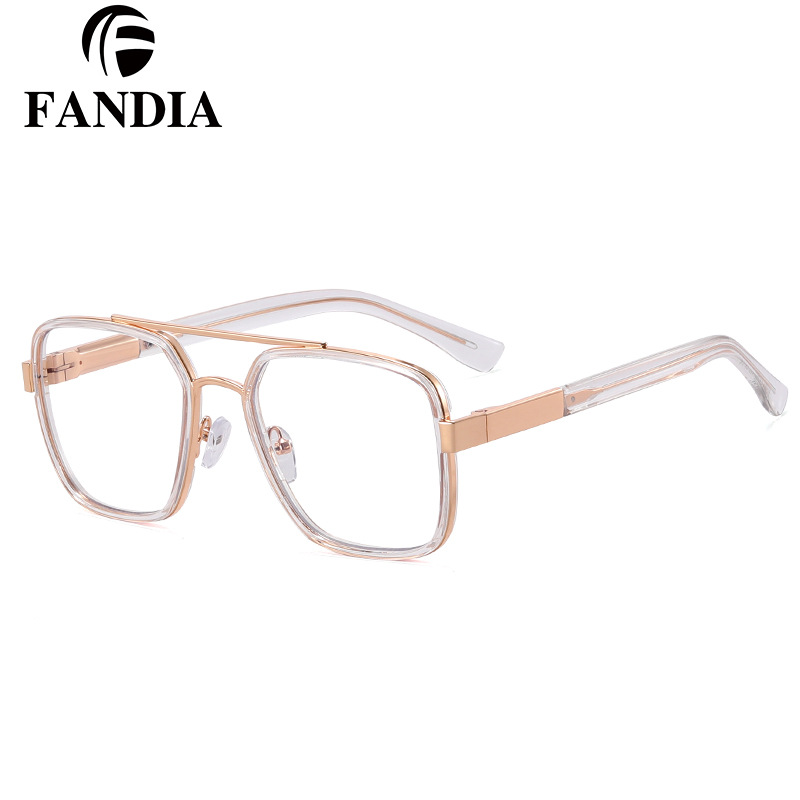 81085 Nuevas Monturas de Gafas Cuadradas para Hombre, Gafas Anti Luz Azul sin Graduación, Montura Grande de Doble Puente, Ópticas