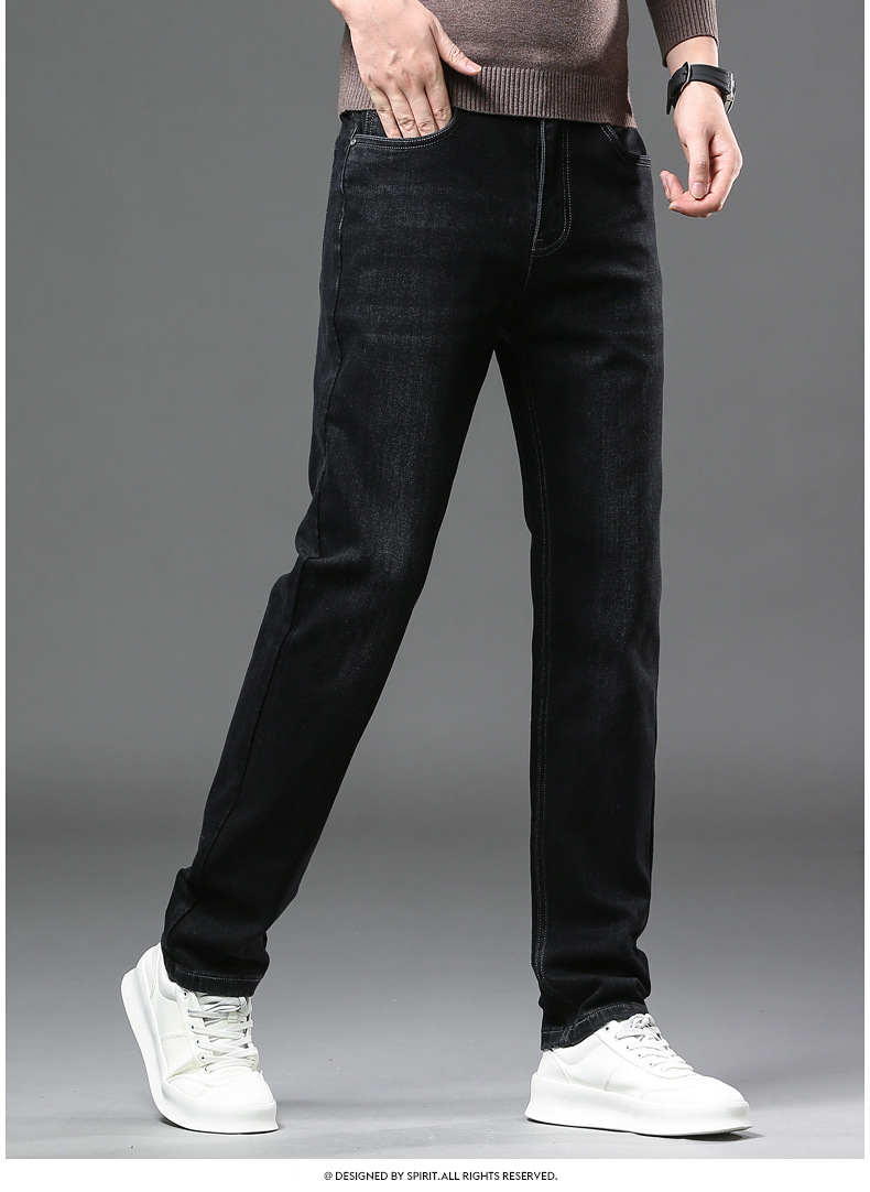 Men's Winter Thickened Jeans Cotton Elastic Straight Leg Trousers_voghion.com