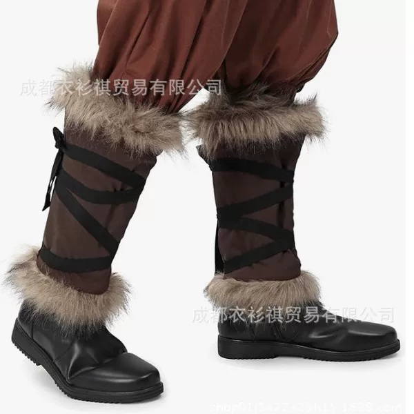 Retro Cosplay Viking Medieval Vintage Halloween Renaissance Boot Covers with Fringe Straps