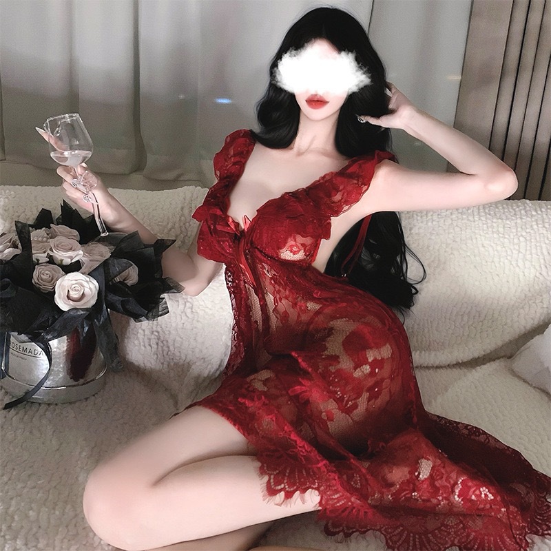 Sexy Lace Nightgown, Sexy Lingerie, Bed Teasing, See-Through Temptation, No Need to Take Off, Passionate Large Size Suspender Pajamas