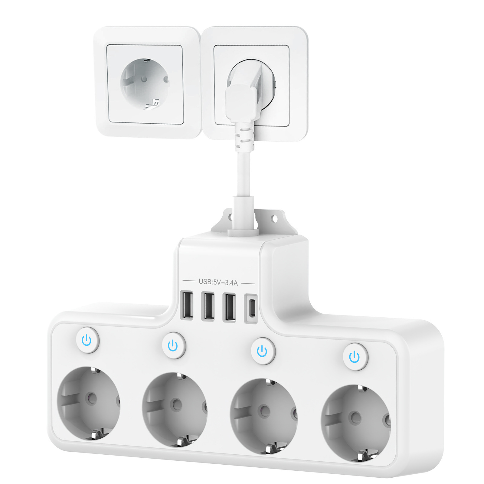 Cross-Border EU Desktop Short Line 4-Port USB Power Strip German Standard Multi-Functional Multi-Socket Outlet_voghion.com