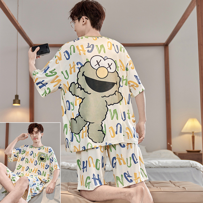 Modal Men's Pajamas, Summer Thin Style, Can Be Worn Outside in Summer, Loose Men's Home Wear Set, 2026 New Model