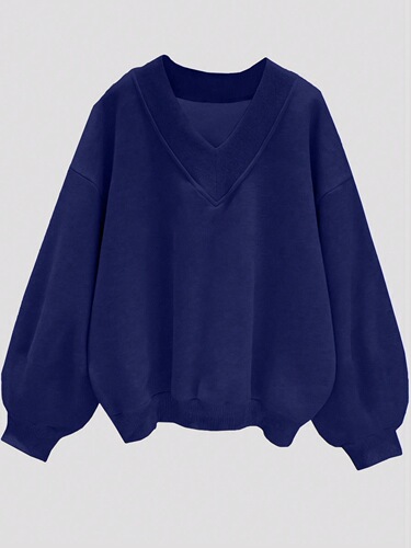Amazon Cross-Border International Trade Autumn Gray Sweatshirt Short-Sleeve Korean Style Casual Loose V-Neck Top Comfortable Leisure