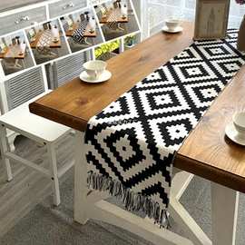 茶几茶桌旗北欧黑白餐桌布电视柜民宿时尚长条鞋柜花纹盖布床尾巾