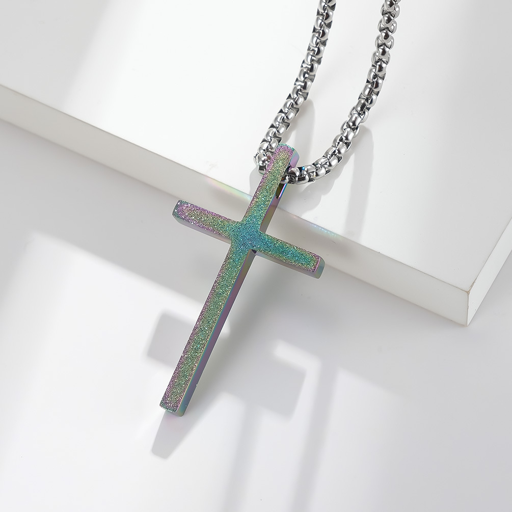 Fashion Simple Frosted Cross Pendant Stainless Steel Necklace display picture 4