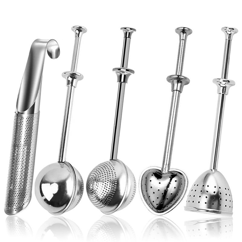 304 acero inoxidable telescópico máquina de té bola de presión de té tamiz de polvo de fugas de azúcar multifuncional tipo tubo filtro de té
