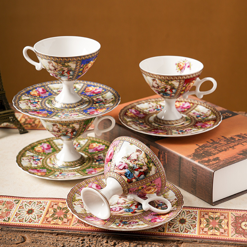 European Style Vintage Coffee Cup suit Cup and Saucer Ceramic British Phnom Penh Afternoon Tea Cup and Saucer Middle Western Ceramic Cup and Saucer