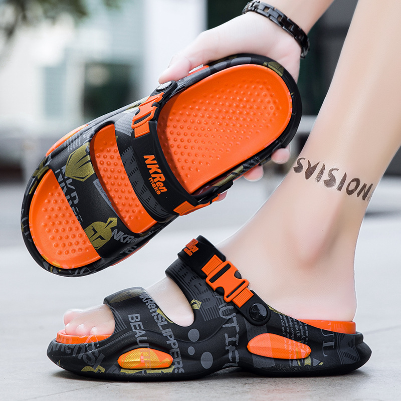 Sandalias de playa para hombres que usan en verano para conducir sandalias de suela gruesa de doble uso para jóvenes deportes de ocio pisando heces sandalias y zapatillas