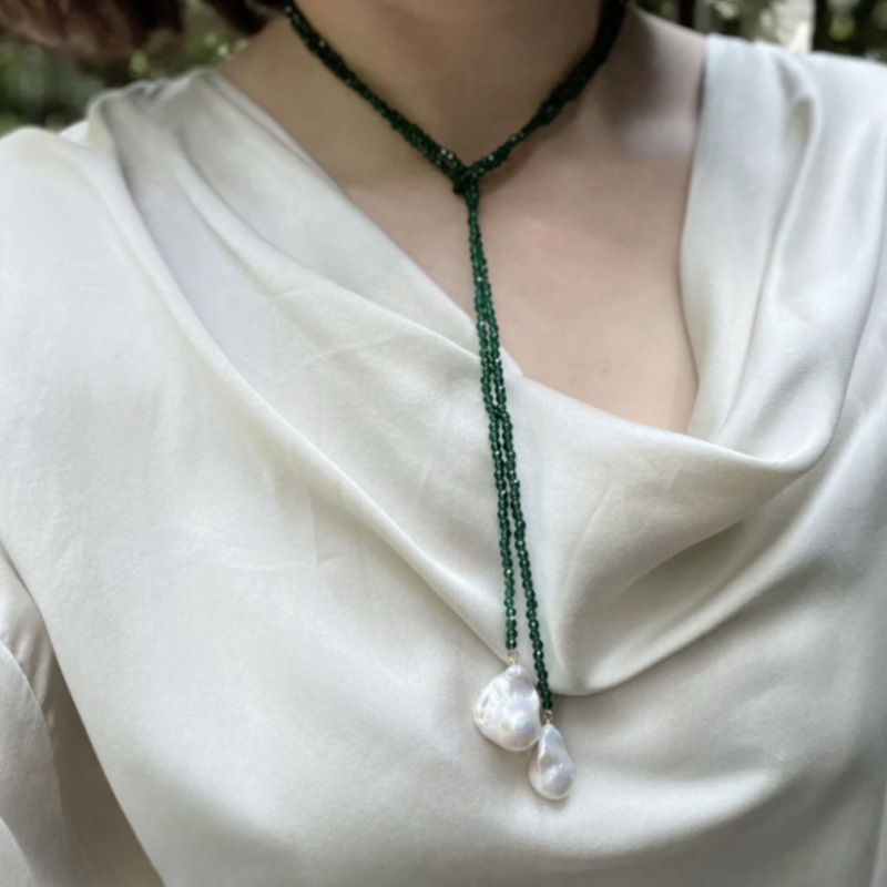 25g Weight Imitation Pearl Pendant Material Necklace Classification Green Pointed Crystal Chain Material 1 Piece Quantity Holiday, Party Occasion Imitation Pearl, Green Pointed Crystal Material Geometric, Solid Color Pattern Women's Gender Elegant Style Beaded Craft Elegant Geometric Solid Color Imitation Pearl Green Spinel  Wholesale Necklace 7