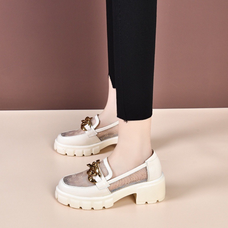 Giày sneaker nữ đế dày mũi tròn phối lưới da thật — Màu đen