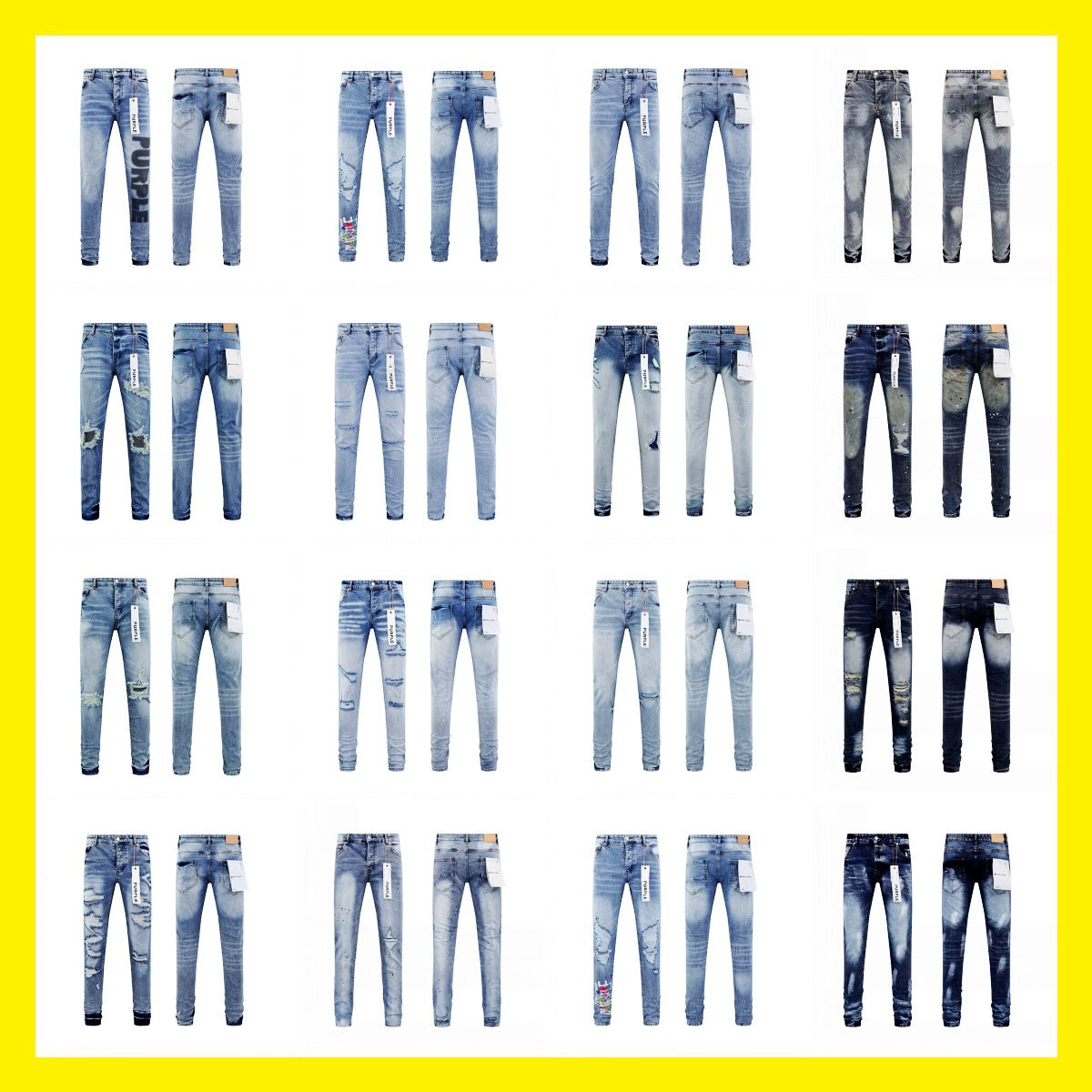 Внешняя торговля оптом в американском стиле High Street Tide Purple Маленькие ножки с чернилами и граффити сбрить дырки узкие джинсы