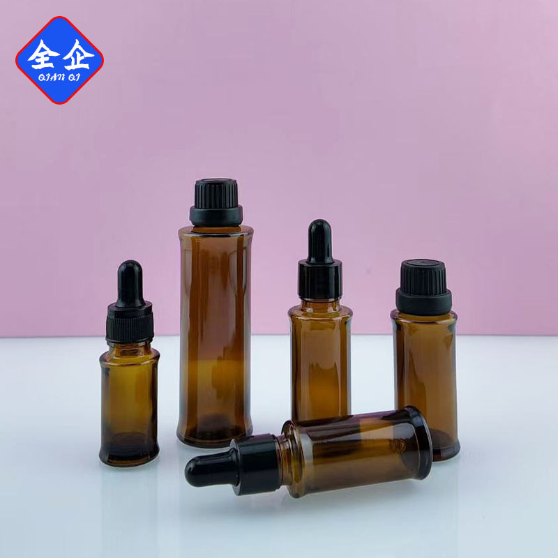 Spot Brown Tea-Colored Essential Oil Bottle with Dropper, Essence Liquid Bottle with Large Cap, Essential Oil Bottle, Cosmetic Packaging Material
