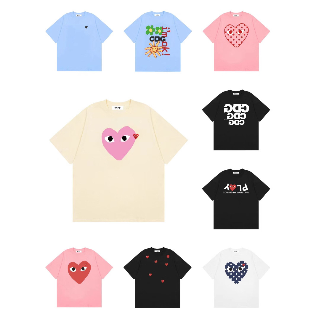 2025 Summer Comme Des Garcons New Style Chuanjiu Heart Letter Printed Pullover Short-Sleeved Men and Women