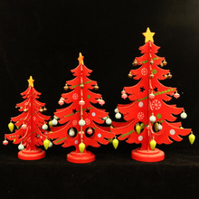 创意三片洒粉木质圣诞树桌面摆件木制圣诞装饰品儿童幼儿园礼物