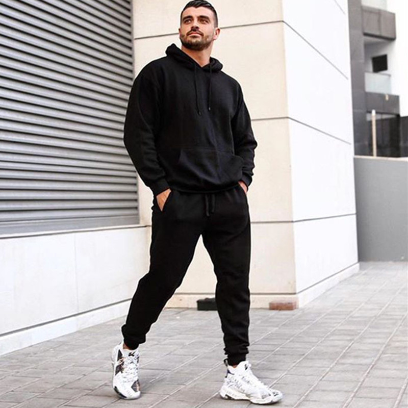 ebay New Sports Suit Men's Hooded Pullover Sweatshirt Solid Color Long Sleeve Coat Couple Sweatshirt Suit