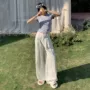高腰直筒新款拖地牛仔裤
