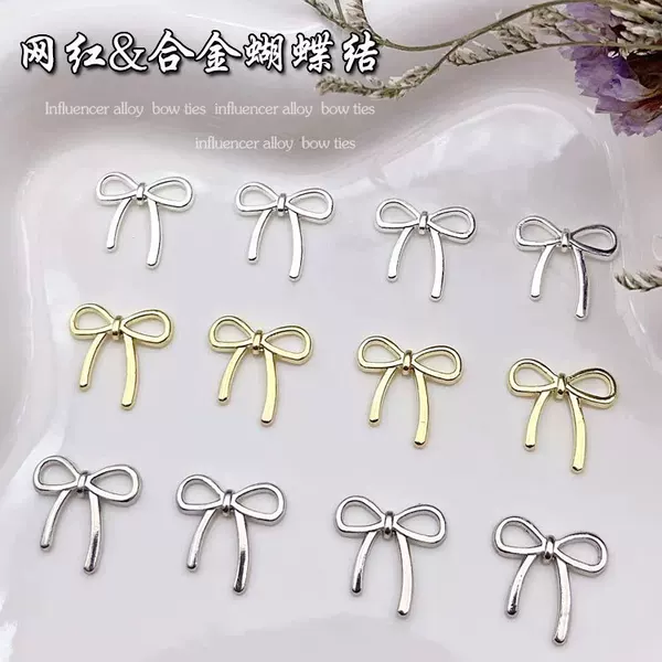 New Internet Celebrity Popular Bow Tie Nail Art Jewelry Alloy Bow Three-Dimensional Nail Stickers Daily Wear Nails Wholesale