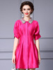Zhili Dingdiamond Doll Neck Dress Rose Red High end Exquisite Raglan Sleeves A-line Dress Small stature 2024 Summer