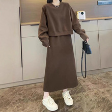 慵懒风时尚洋气卫衣连体裙套装女2025春秋新款大码胖MM减龄半身裙