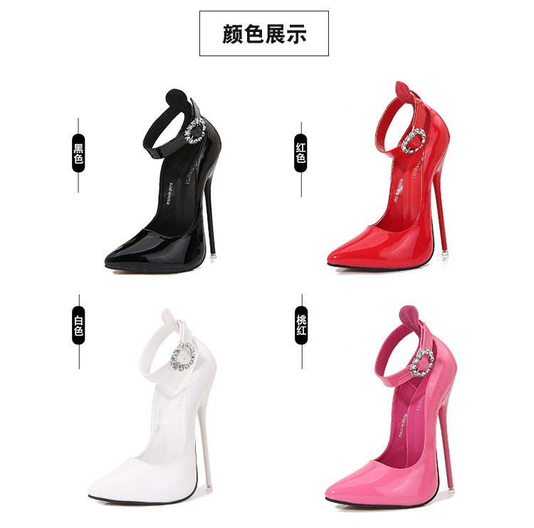Giày cao gót mũi nhọn quai ngang gót mảnh siêu cao — màu hồng, màu đỏ, trắng, đen chi tiết 5