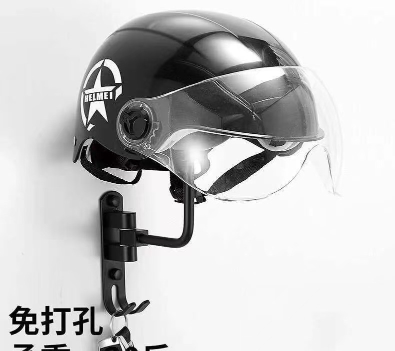 Wall-Mounted Motorcycle Helmet Rack Suitable for Various Helmet Types, No-Drill Display Stand, Hat Storage Rack
