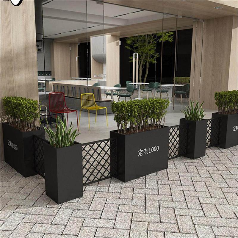 Outdoor wrought iron flower box, grid combination fence, commercial street flower planter, metal planting pot, stainless steel flower bed