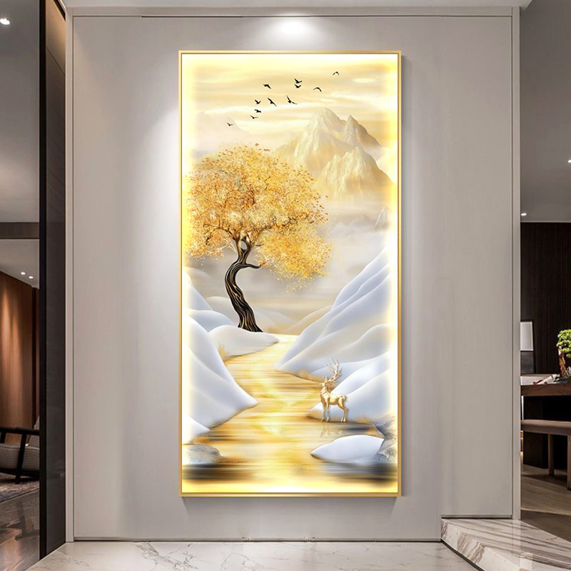 金鹿轻奢led带灯入户玄关装饰画走廊过道挂画现代寓意好风景壁画|undefined