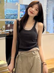 アメリカンレトロな女性用ツーピースベストセット、多用途の新しいスタイル、夏に屋外で着用可能、美しいサスペンダー、美しいトップス、トレンディです。
