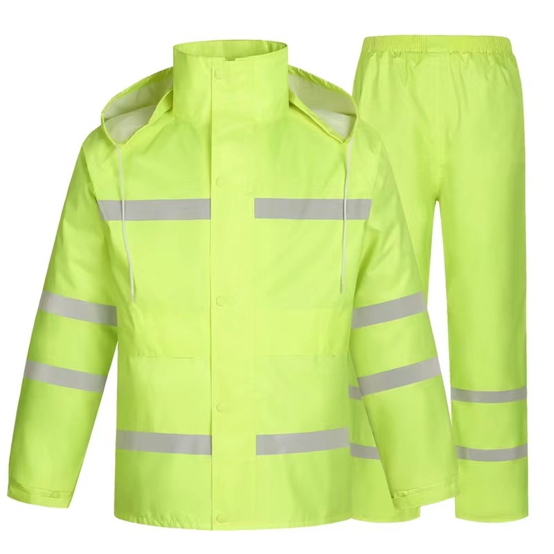 150D fluorescente verde Oxford tela de servicio de tráfico reflectante separación chaqueta lluvia saneamiento verde mantenimiento de carreteras chaqueta lluvia pantalones de lluvia