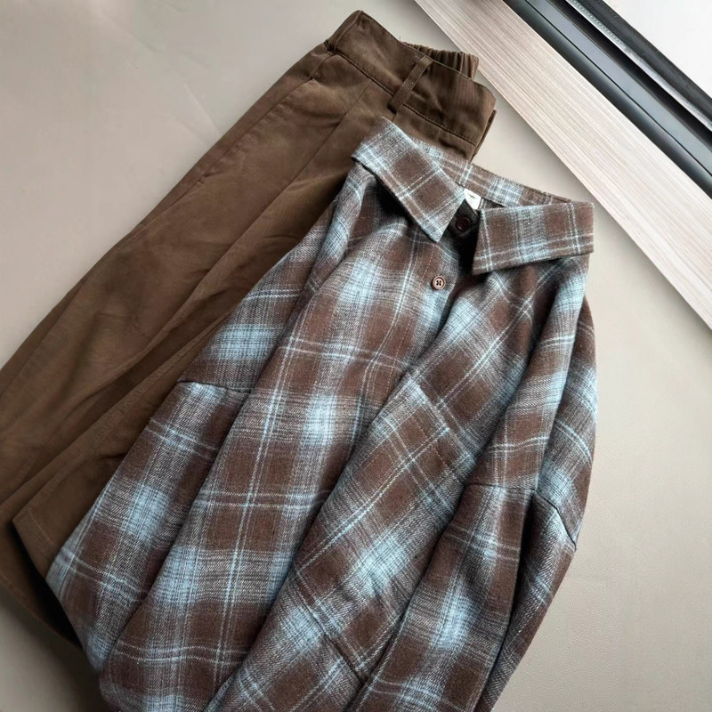 American Retro Brushed Blue Coffee Plaid Shirt Women's Autumn and Winter New Outwear Design Loose Casual Long-Sleeved Shirt American Retro Brushed Blue Coffee Plaid Shirt Women's Autumn and Winter New Outwear Design Loose Casual Long-Sleeved Shirt
