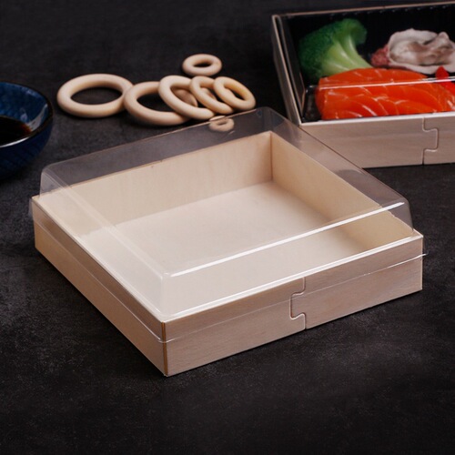 Disposable high-end wooden lunch boxes, sushi and fresh meat packaging boxes, environmentally friendly and degradable take-out packaging boxes of various specifications